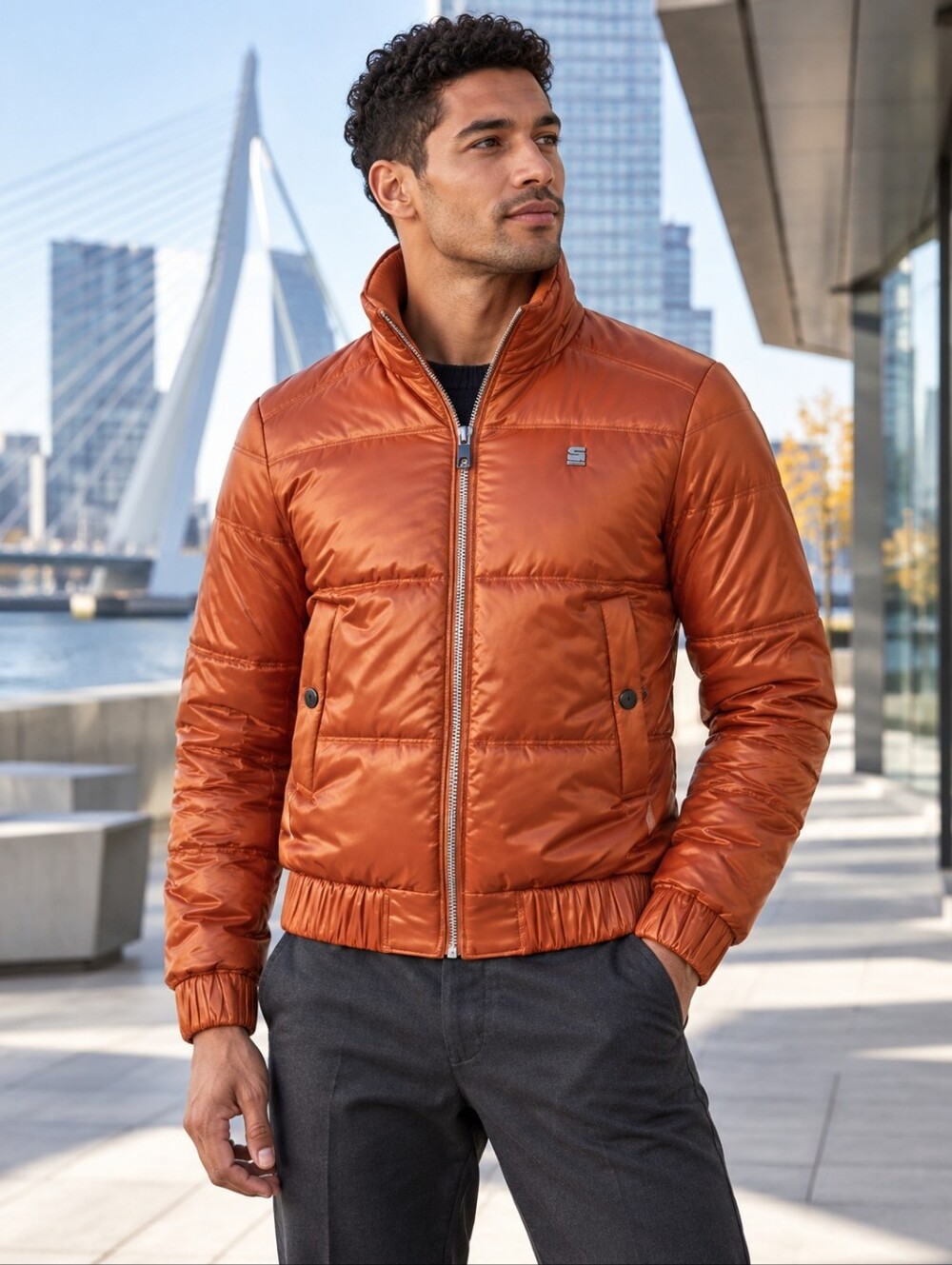 G-Star RAW Meefic Quilted Puffer Jacket Cinnamon Orange Men's XS Hooded